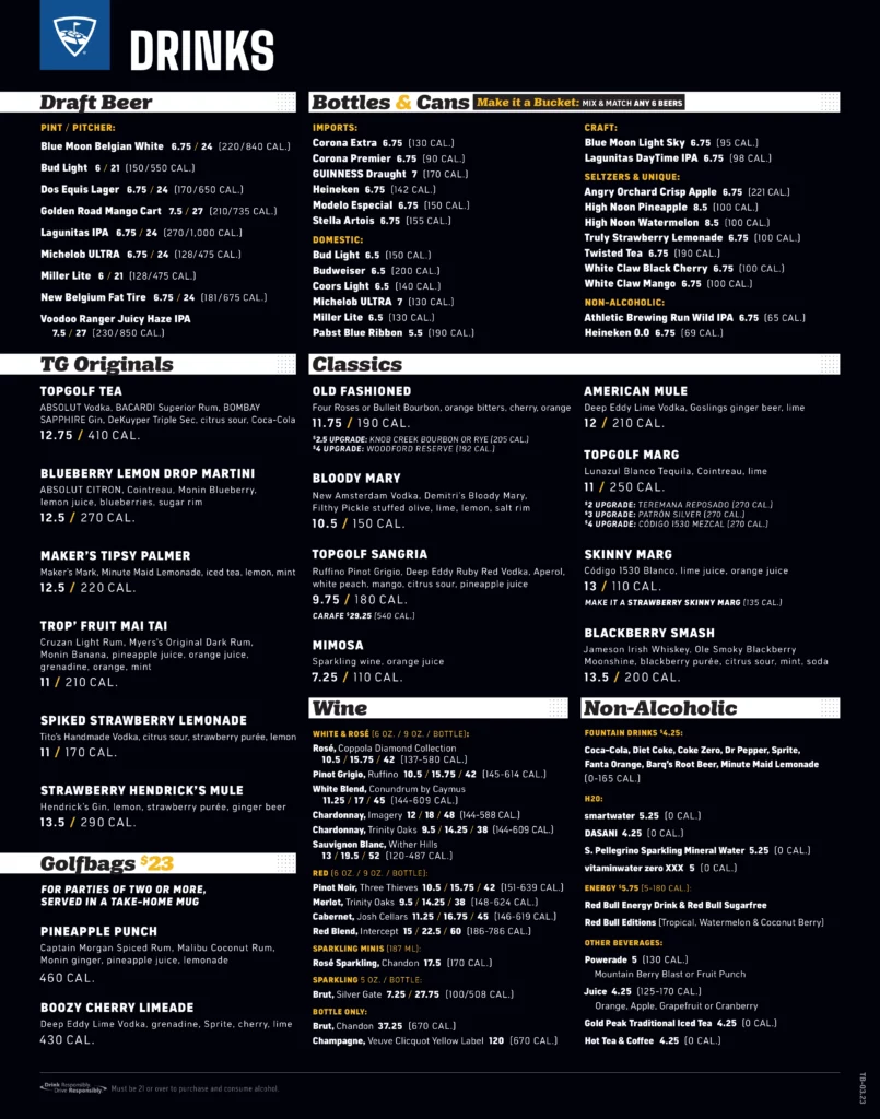 Topgolf Nashville Beverages Prices