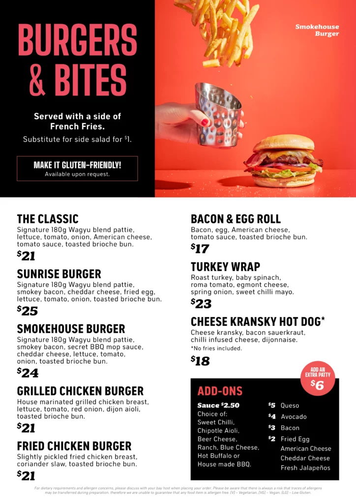 Topgolf Gold Coast burgers menu prices