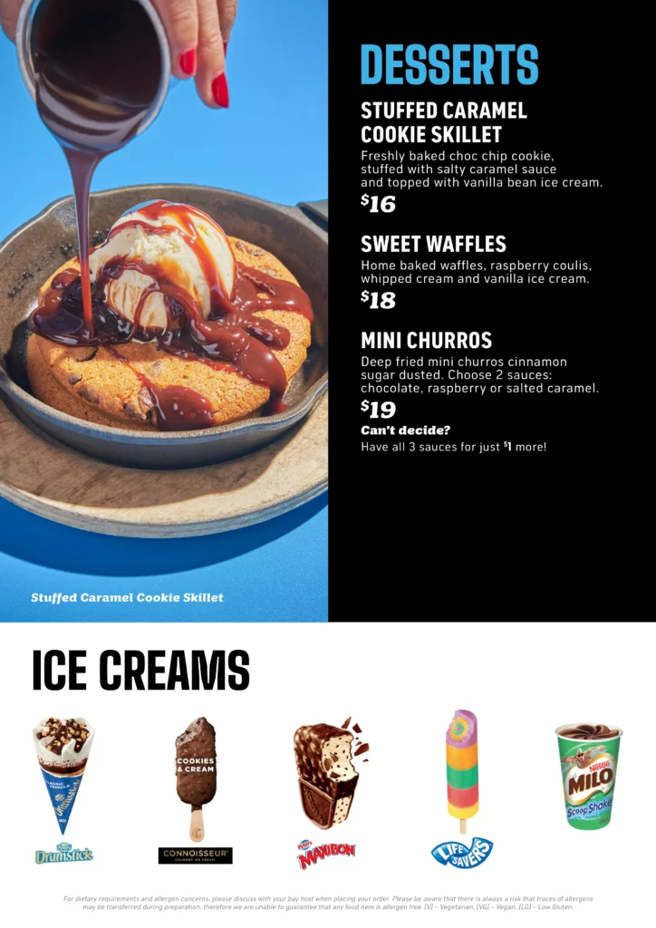 Topgolf Gold Coast sweets prices & menu