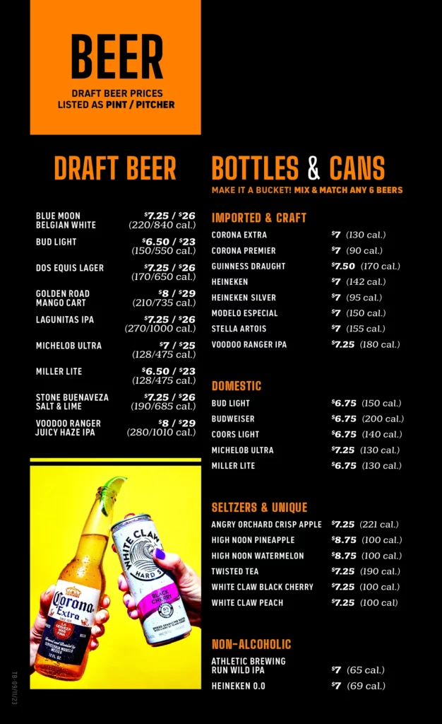 TOPGOLF BEERS, BOTTLES & CANS PRICES